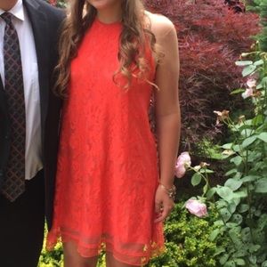 orange, lacy flowy dress, great condition
